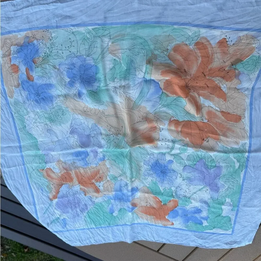Vera Silk Floral Watercolor Square Scarf